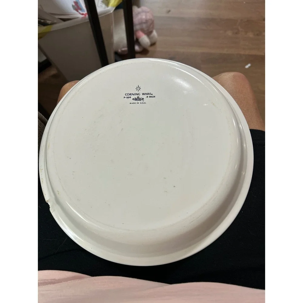 Vintage Corning Ware Blue Cornflower 9 Inch Pie Plate P-309 White Pyroceram USA‎